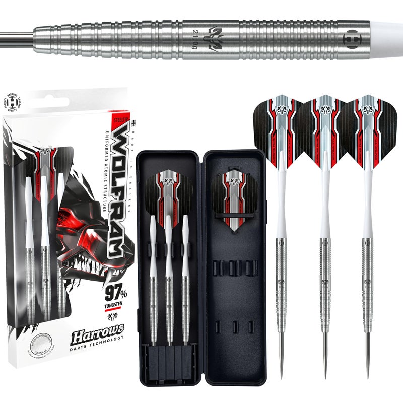 Harrows Wolfram 97% Tungsten Steel Tip Darts Set 21g, 22g, 23g, 24, 25g & 26g - Includes Speedline Shafts, Marathon - Wolfram Flights & Travel Case 25g - Image 1